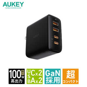 AUKEY ACץ Type-A Type-C 4ݡ 4Ʊ Omnia II Mix 100W ֥å [4ݡ USB Power Deliveryб GaN(ⲽꥦ) ] PA-B7T-BK