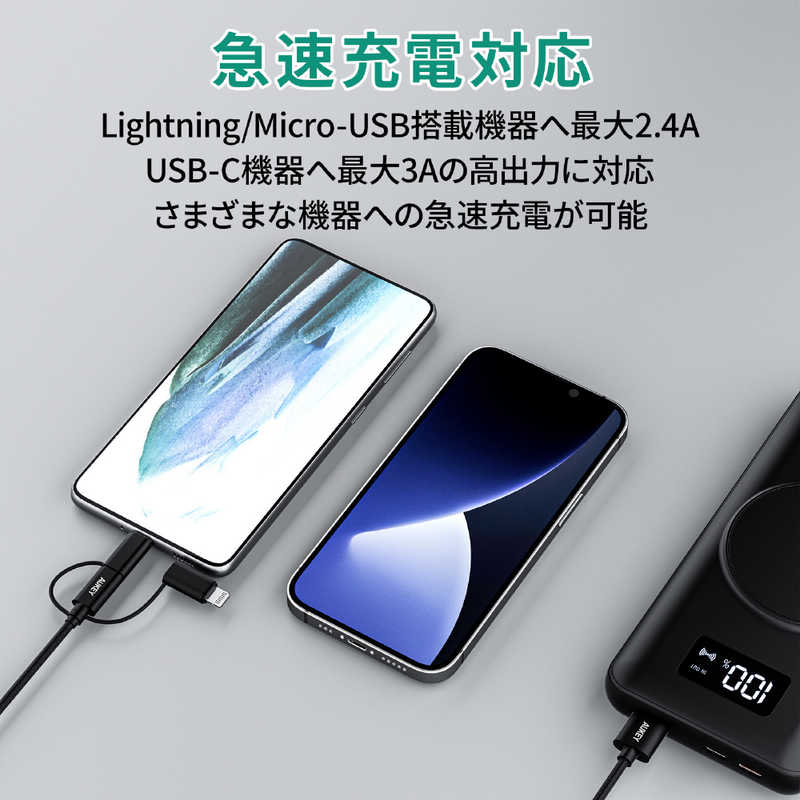 AUKEY AUKEY ケーブル Impulse Series USB-A to Lightning/C/micro-USB マルチポート対応 長さ1m AUKEY(オーキー) Black [Quick Charge対応] CB-BAL9-BK CB-BAL9-BK