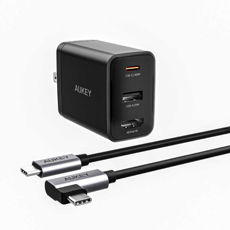 AUKEY AUKEY USB充電器 Swift HDMI 65W ブラック［USB-A 1ポート/USB-C 1ポート/HDMI 1ポート/USB Power Delivery対応/GaN(窒化ガリウム) 採用］ PA-H60 PA-H60
