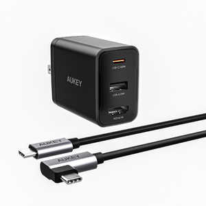 AUKEY USB充電器 Swift HDMI 65W ブラック［USB-A 1ポート/USB-C 1ポート/HDMI 1ポート/USB Power Delivery対応/GaN(窒化ガリウム) 採用］ PAH60BK