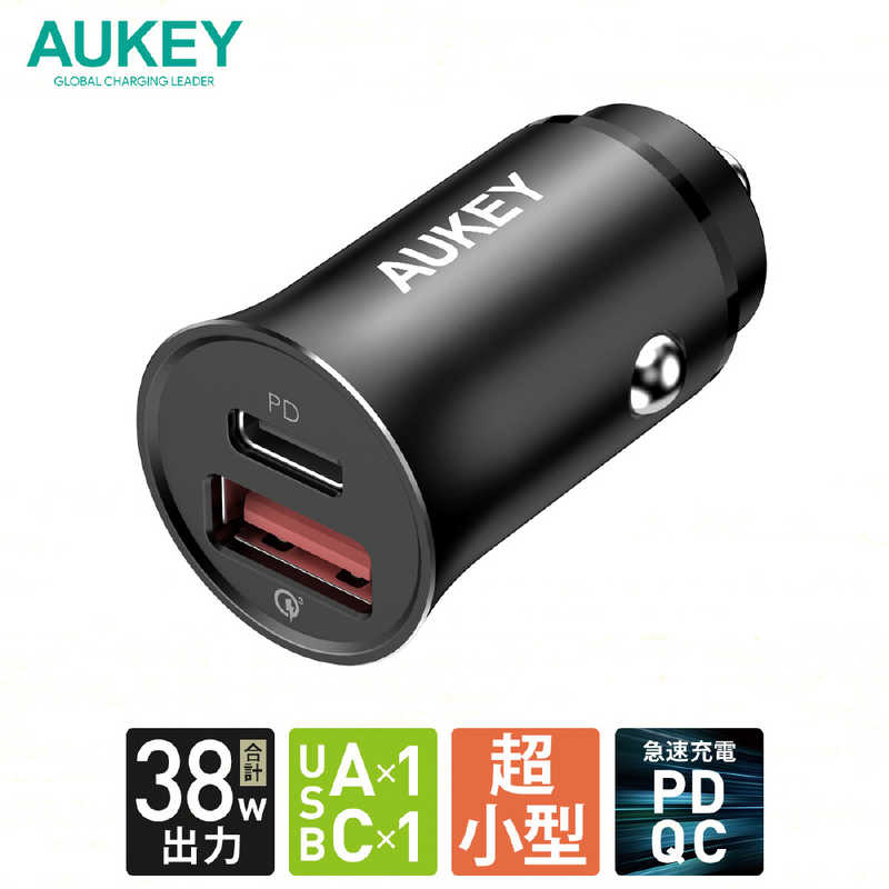 AUKEY AUKEY カーチャージャー Enduro Mix PD対応 2台同時充電対応 [USB-C 1ポート20W USB-A 1ポート18W]  CCQ2BK CCQ2BK