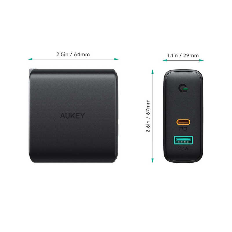 AUKEY AUKEY USB充電器 Focus Duo 60W PD対応 [USB-A 1ポート/Type-C 1ポート] ブラック PA-D3-BK Black PA-D3-BK Black