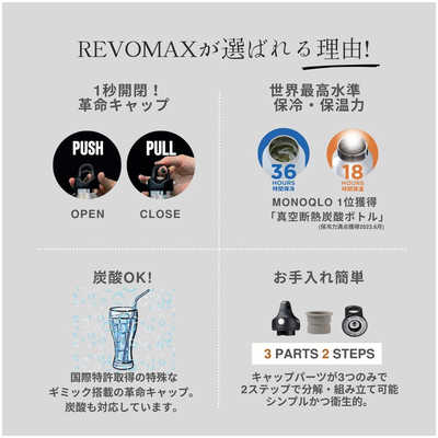 REVOMAX 炭酸対応真空断熱ボトル 12ozスリム [355ml ワンタッチ