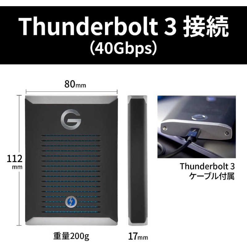 SANDISKPROFESSIONAL SANDISKPROFESSIONAL 外付けSSD Thunderbolt接続 【受注生産品】 G-DRIVE Pro SSD ブラック [2TB /ポータブル型] SDPS51F-002T-GBANB SDPS51F-002T-GBANB