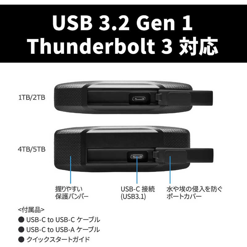 SANDISKPROFESSIONAL SANDISKPROFESSIONAL 外付けHDD USB-C+USB-A接続 G-DRIVE ArmorATD スペースグレイ [1TB /ポータブル型] SDPH81G-001T-GBAND SDPH81G-001T-GBAND