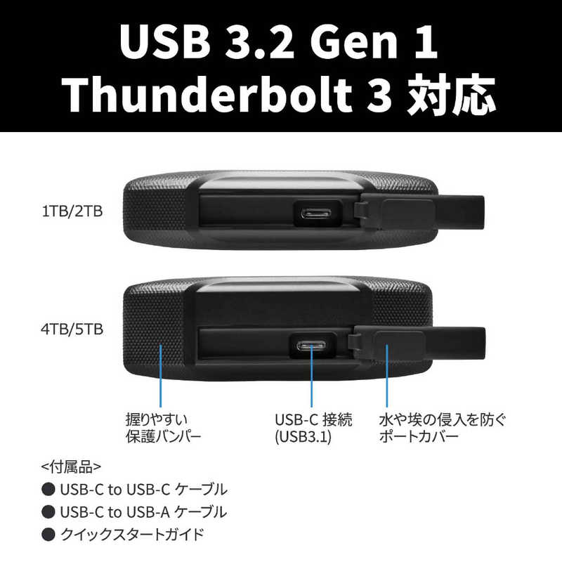 SANDISKPROFESSIONAL SANDISKPROFESSIONAL バンパー付USB 3.2 Gen 1対応ポータブルハードディスク G-DRIVE ArmorATD ［ポータブル型］ スペースグレー SDPH81G-001T-GBA1D SDPH81G-001T-GBA1D