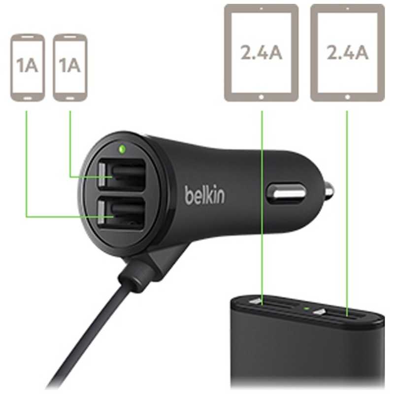 BELKIN BELKIN ［USB給電］車載用 - USB充電器 （4ポート： 1A×2/後部座席 2.4A×2・ブラック）F8M935bt06-BLK F8M935bt06-BLK F8M935bt06-BLK