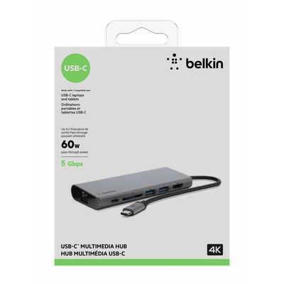 BELKIN USB-C マルチメディアハブ(60W、4K対応) F4U092BTSGY の BELKIN USB-C マルチメディアハブ(60W、4K対応) F4U092BTSGY の