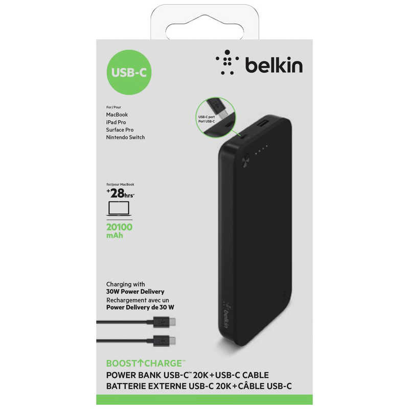 BELKIN BELKIN BOOST↑CHARGE 20100mAh モバイルバッテリー(30W USB-C パワーデリバリー､USB-C to C ケーブル付き) F7U063BTBLK F7U063BTBLK