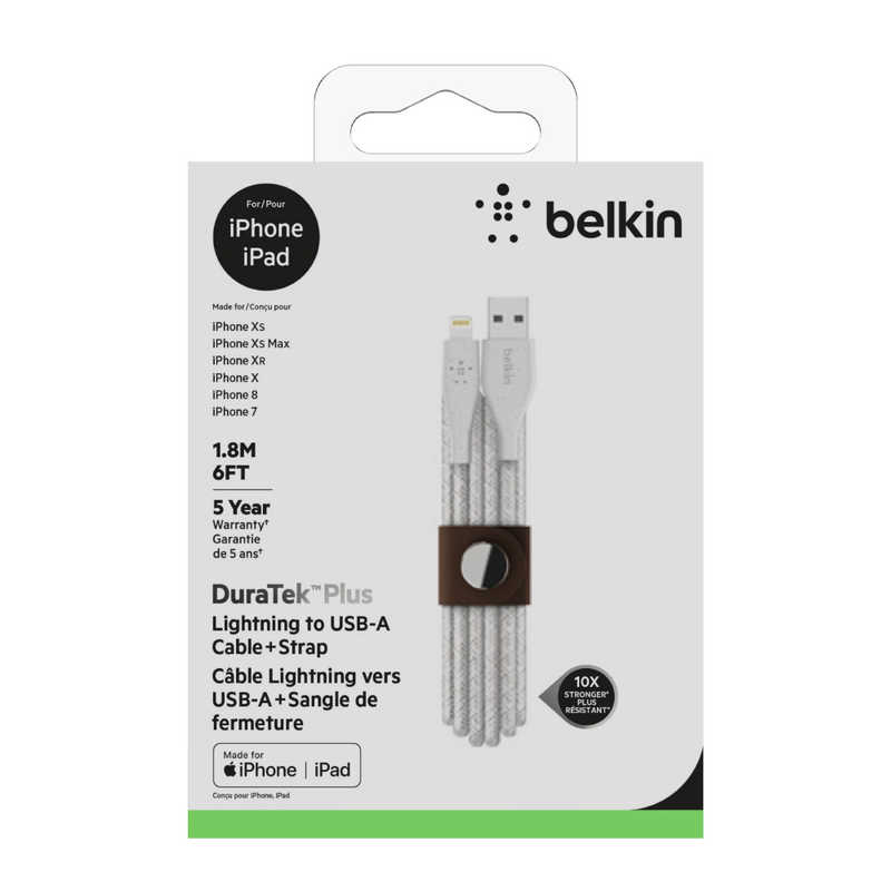 BELKIN BELKIN BOOST↑CHARGE DURATEK PLUS USB-A TO LIGHTNING ケーブル F8J236BT06-WHT ホワイト 1.8M F8J236BT06-WHT ホワイト 1.8M