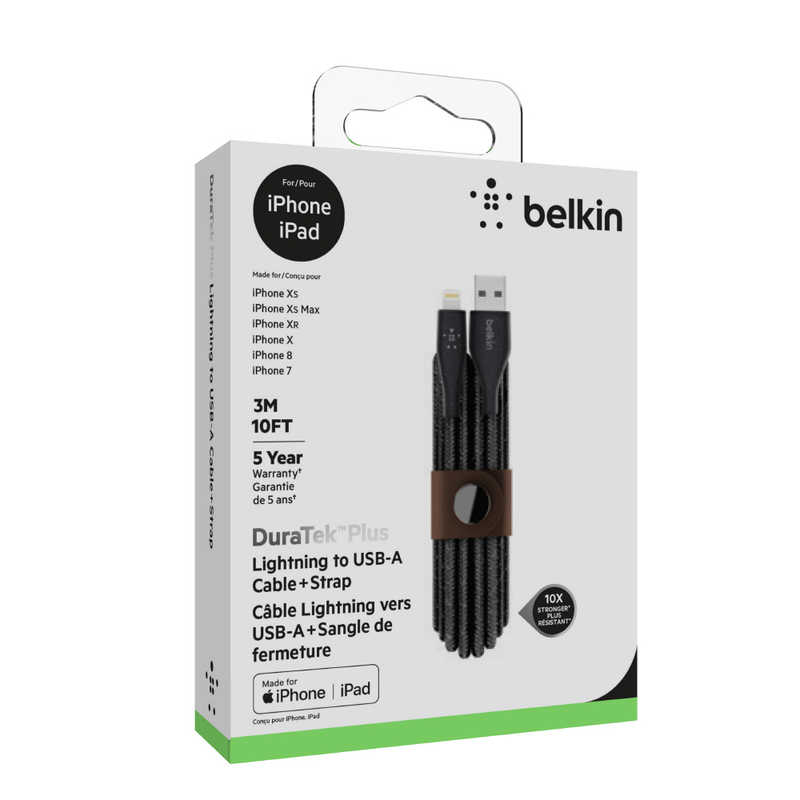 BELKIN BELKIN BOOST↑CHARGE DURATEK PLUS USB-A TO LIGHTNING ケーブル F8J236BT10-BLK ブラック 3M F8J236BT10-BLK ブラック 3M