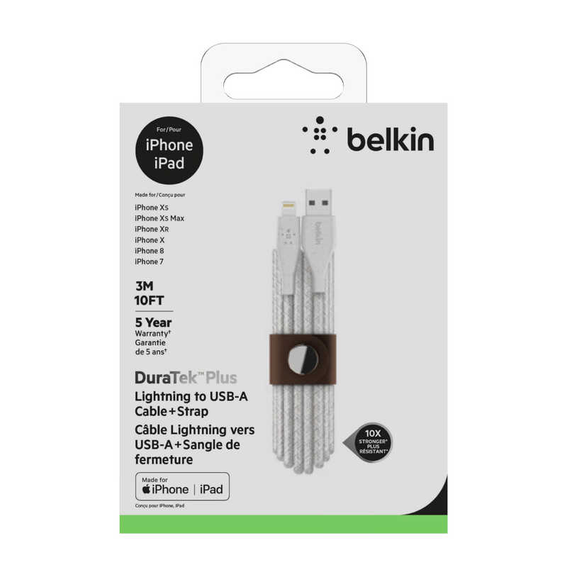BELKIN BELKIN BOOST↑CHARGE DURATEK PLUS USB-A TO LIGHTNING ケーブル F8J236BT10-WHT ホワイト 3M F8J236BT10-WHT ホワイト 3M