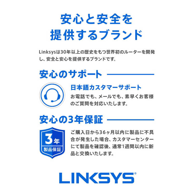 LINKSYS LINKSYS 無線LANルーター(Wi-Fiルーター) Wi-Fi 6(ax)/ac/n/a/g/b 目安：～4LDK/3階建 MX5300-JP MX5300-JP