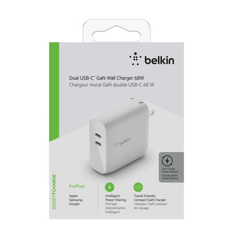BELKIN BELKIN BOOST↑CHARGE PRO 68W USB-C PD GaN USB充電器(18W USB-C + 45-60W USB-C) ホワイト WCH003DQWH WCH003DQWH