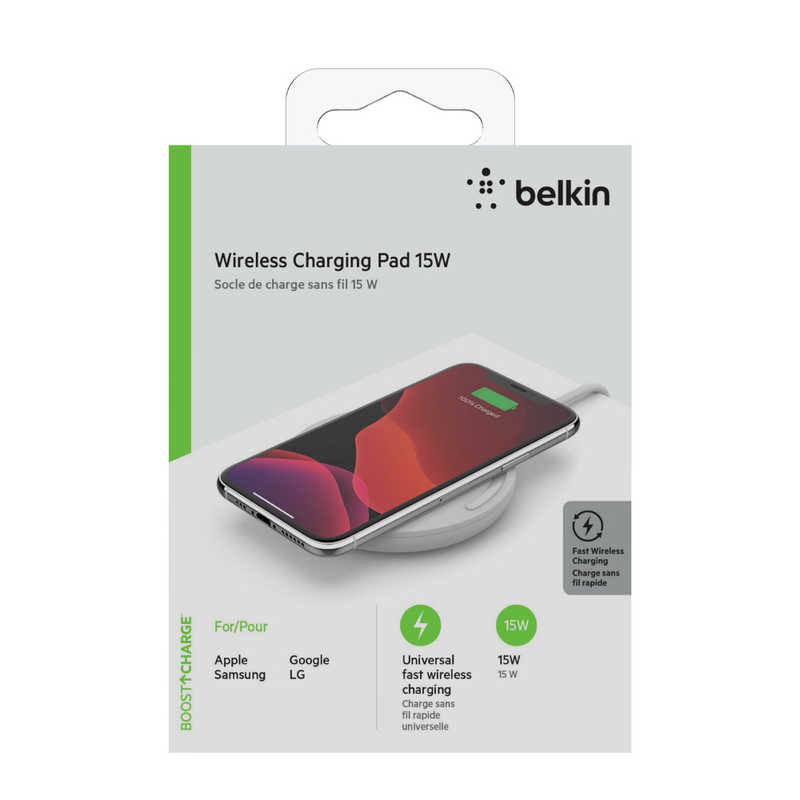 BELKIN BELKIN BOOST↑CHARGE 15Wワイヤレス充電パッド(24W QC 3.0 USB充電器､USB-A to Cケーブル付き) WIA002dqWH ホワイト WIA002dqWH ホワイト
