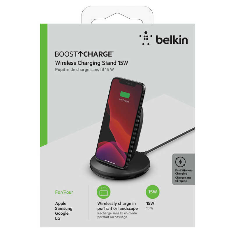 BELKIN BELKIN BOOST↑CHARGE 15Wワイヤレス充電スタンド(24W QC 3.0 USB充電器､USB-A to Cケーブル付き) ブラック WIB002DQBK WIB002DQBK