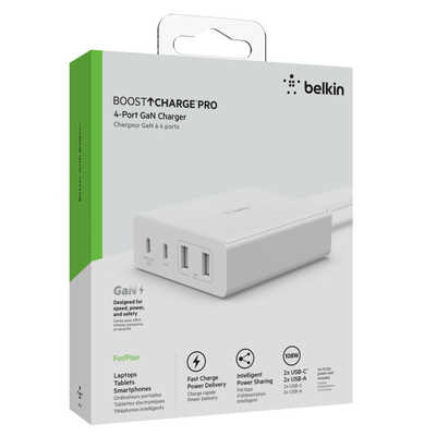 Belkin 108W GaN急速充電器 4ポート 4ポートGaN充電器108W（USB-C PDポートx2、USB-Aポートx2）| Belkin