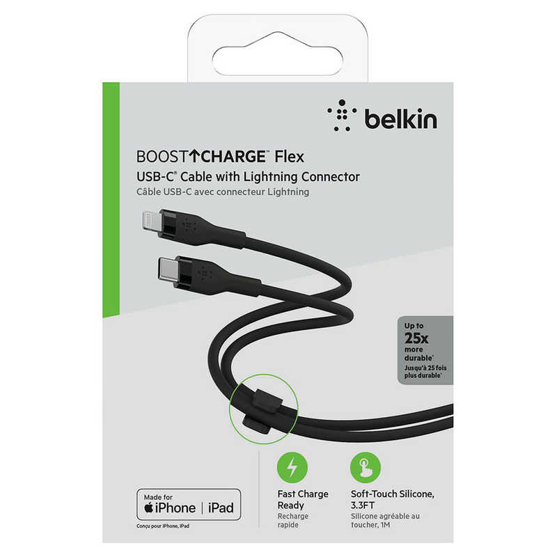 BELKIN BELKIN USB-C to ライトニング シリコン やわらかケーブル 1M ブラック ブラック [1m] CAA009BT1MBK CAA009BT1MBK