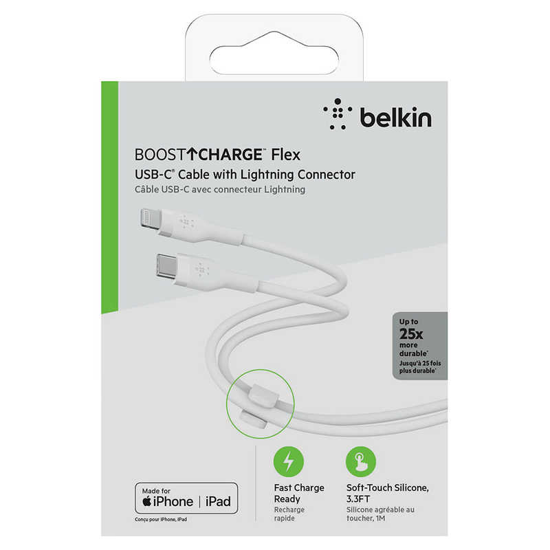 BELKIN BELKIN USB-C to ライトニング シリコン やわらかケーブル 1M ホワイト ホワイト [1m] CAA009BT1MWH CAA009BT1MWH
