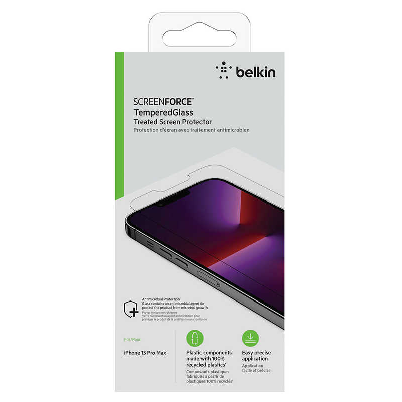 BELKIN BELKIN SCREENFORCE iPhone 13 Pro Max 用抗菌画面保護強化ガラスフィルム 簡単貼付EZトレイ付 クリア OVA070ZZ OVA070ZZ