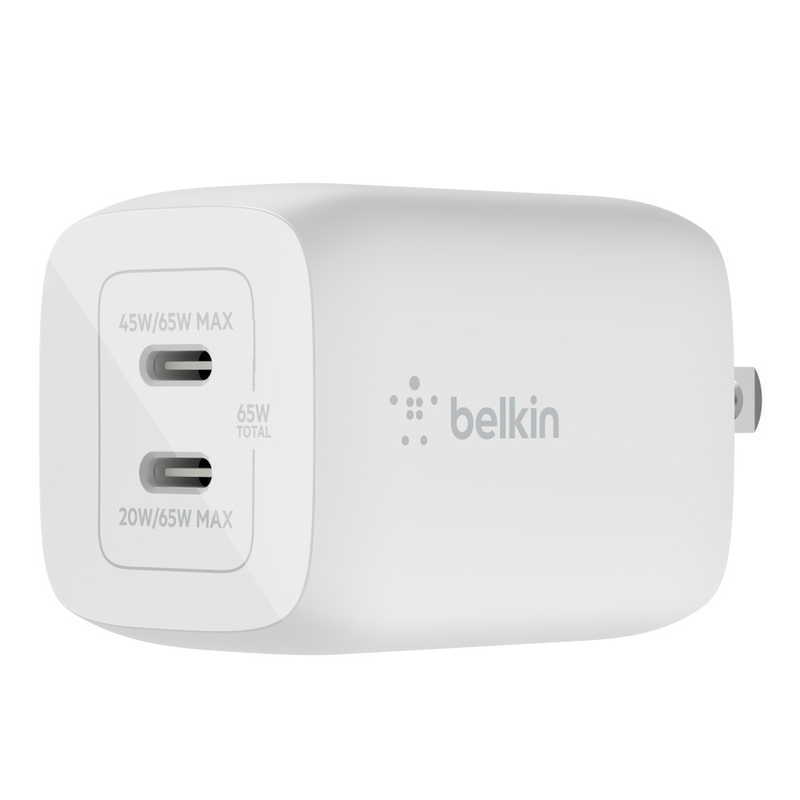 BELKIN BELKIN BOOST↑CHARGE PRO デュアル USB-C GaN充電器 PPS 65W ホワイト ［USB Power Delivery対応 ／GaN（窒化ガリウム） 採用］ WCH013DQWH WCH013DQWH