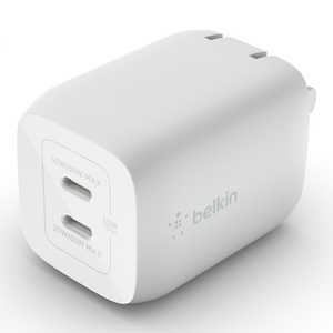 BELKIN BOOST↑CHARGE PRO デュアル USB-C GaN充電器 PPS 65W ホワイト ［USB Power Delivery対応 ／GaN（窒化ガリウム） 採用］ WCH013DQWH
