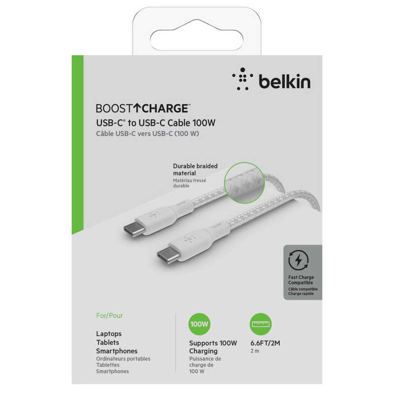BELKIN BELKIN USB-C to USB-C 2重編込高耐久ナイロンケーブル ホワイト [2m /USB Power Delivery対応] CAB014BT2MWH CAB014BT2MWH