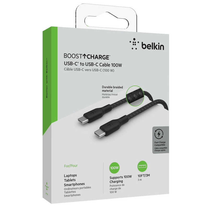 BELKIN BELKIN USB-C to USB-C 2重編込高耐久ナイロンケーブル ブラック [3m /USB Power Delivery対応] CAB014BT3MBK CAB014BT3MBK