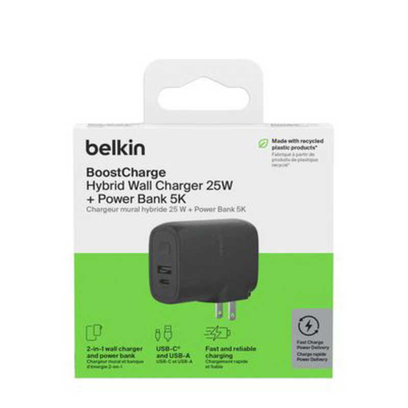 BELKIN BELKIN モバイルバッテリー PD 37W PPS コンセント一体型 ［USB Power Delivery対応 /2ポート］ BPZ003DQBKJP BPZ003DQBKJP