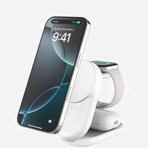 BELKIN UltraCharge Qi2 25W 3-in-1 折りたたみ式マグネット充電器 ラウンド型 ホワイト WIZ037dqWH BELKIN UltraCharge Qi2 25W 3-in-1 折りたたみ式マグネット充電器 ラウンド型 ホワイト WIZ037dqWH