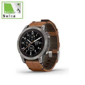 GARMIN スマートウォッチ fenix 7 Pro Sapphire Dual Power Ti Carbon Gray / Chestnut Leather Band(Suica対応) 010-02777-82