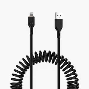 AUKEY 急速充電対応ケーブル Coiled Series ［TypeA to TypeL］ 1.5m コイル型 ブラック Black  CB-AKL9