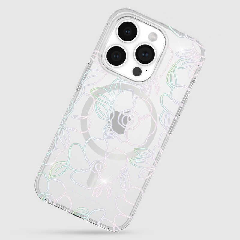 KATESPADE KATESPADE iPhone 15 Pro Max KSNY Protective Hardshell MagSafe対応 - Modern Floral Glitter Silver KS052638 KS052638