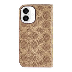 COACH iPhone 16 Coach Folio Case - Signature Tan w/ Recycled CH054142