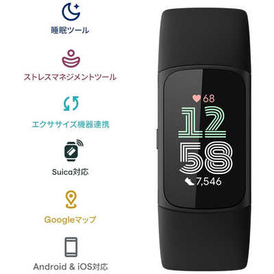 FITBIT (Suica対応)スマートウォッチ フィットネストラッカー GPS搭載 Fitbit Charge 6 Obsidian Band /  Black Aluminum Case Obsidian Band GA05183AP