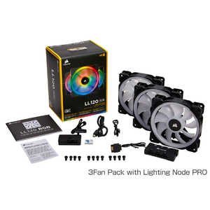 CORSAIR ケースファン LL120 RGB 3Fan Pack with Lighting Node PRO CO-9050072-WW RGB LED
