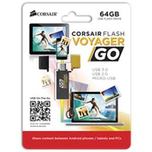 コルセア　CORSAIR microUSB － USB-A 3.0メモリ  ［Android／Mac／Win／Linux］　Flash Voyager GO （64GB・ブラック）　CMFVG-64GB-EU CMFVG-64GB-EU