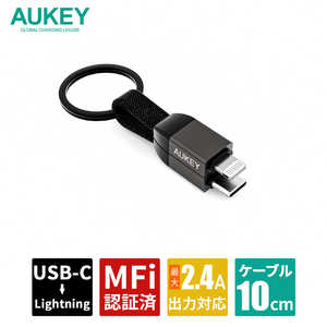 AUKEY ケーブル Circlet Series ブラック USB-C to Lightning MFi認証済み 急速充電 長さ10cm Black [USB Power Delivery対応] CB-CL16-BK