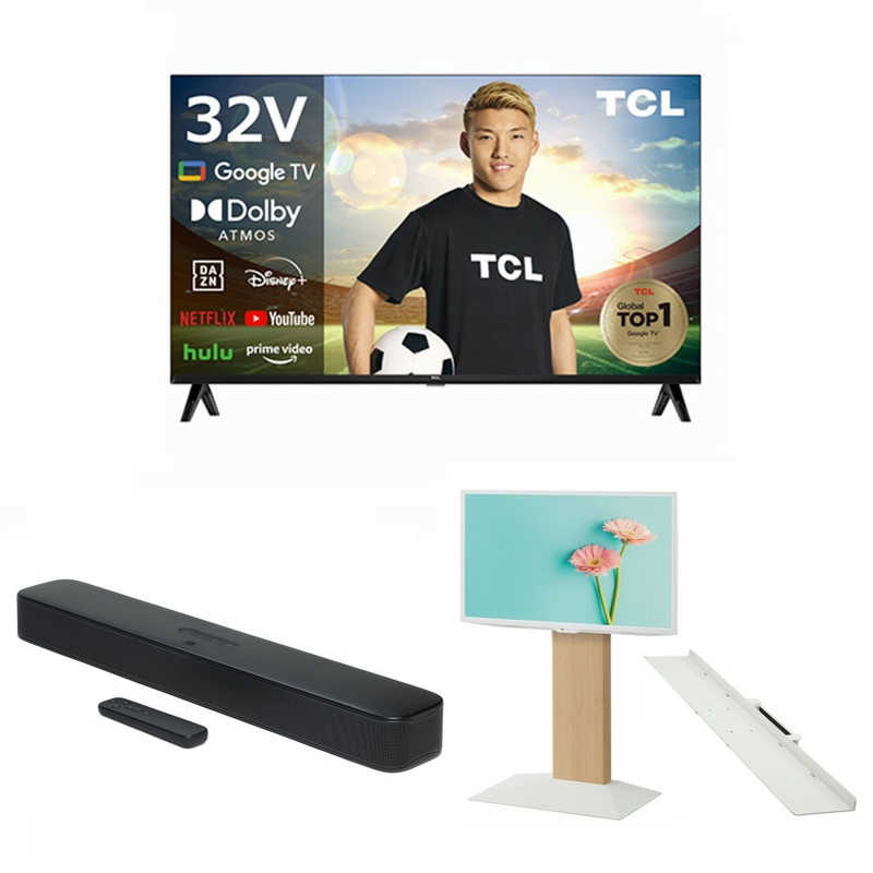     テレビシアターセット 4点(32V型液晶テレビ＋サウンドバー＋テレビスタンド＋棚板)［Bluetooth対応/フルハイビジョン/YouTube対応］  