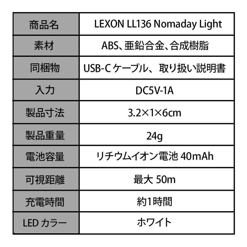 LEXON LEXON ミニLEDトーチキーリング フック付き NOMADAY LIGHT ダークブルー NOMADAY LIGHT [LED /充電式] LL136 LL136