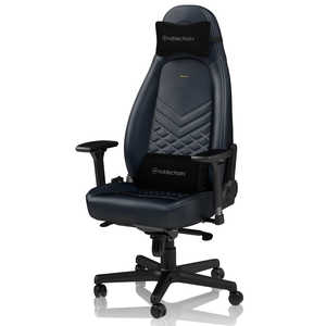 NOBLECHAIRS ゲーミングチェア ICON Real Leather 本革（ネックピロー ランバーサポート付） ミッドナイトブルー NBL-ICN-RL-MBG-SGL