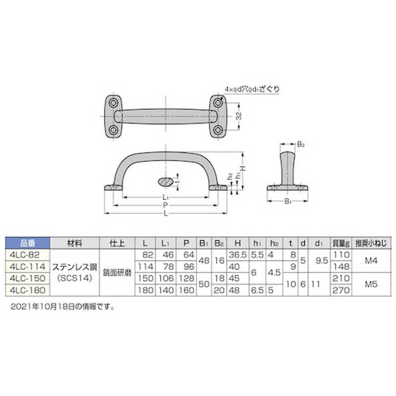 スガツネ工業 スガツネ工業 ステンレス鋼製ハンドル4LC型150(100-010-137) 4LC150 4LC150