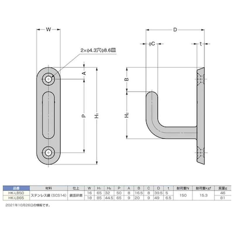 スガツネ工業 スガツネ工業 (110041267)/ステンレス鋼製フック HKLB50 HKLB50