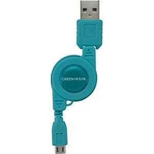 グリーンハウス スマートフォン用｢USB microB｣USBケーブル 充電(リール12~78cm) GH-UCRMB-BL