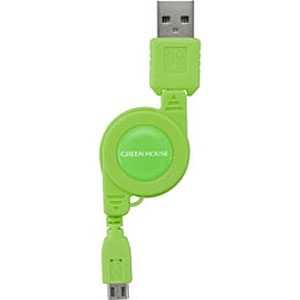 グリーンハウス スマートフォン用｢USB microB｣USBケーブル 充電(リール12~78cm) GH-UCRMB-GR