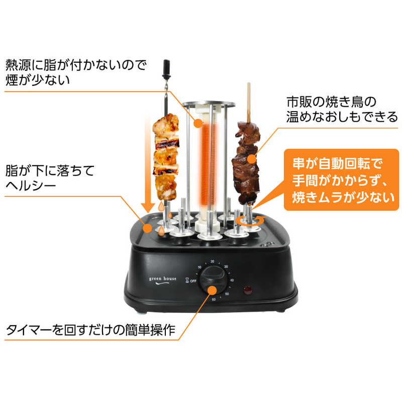グリーンハウス グリーンハウス 【アウトレット】焼き鳥メーカー ブラック GH-YKTMA-BK GH-YKTMA-BK