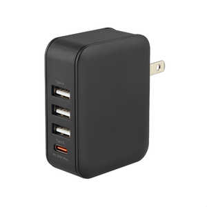 グリーンハウス 合計出力32Wの超高速充電に対応したコンパクトなAC充電器 ［20W］ ブラック GH-ACUC4C-BK