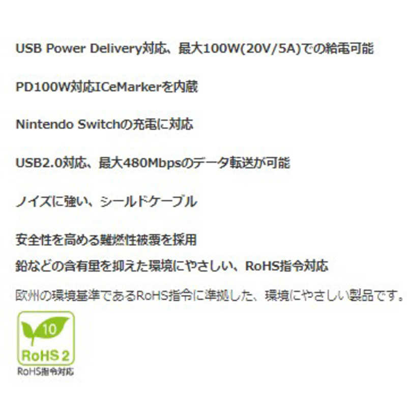 グリーンハウス グリーンハウス TypeCtoC ケーブル USB2.0 PD100W対応 アルミ袋包装 ブラック 0.5m ブラック [0.5m /USB Power Delivery対応] GH-UCCCA05-BK GH-UCCCA05-BK