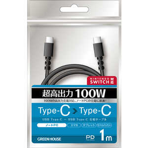 グリーンハウス TypeCtoC ケーブル USB2.0 PD100W対応 アルミ袋包装 ブラック 1.0m [1.0m /USB Power Delivery対応] GH-UCCCA10-BK