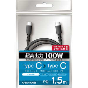グリーンハウス TypeCtoC ケーブル USB2.0 PD100W対応 アルミ袋包装 ブラック [1.5m ] GH-UCCCA15-BK